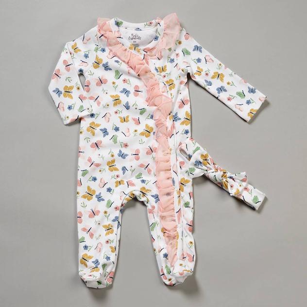 Baby Girl (NB-9M) Baby Essentials® Butterfly Footie & Headband