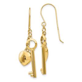 Gold Classics(tm) 14kt. Gold Puff Lock & Key Dangle Earrings