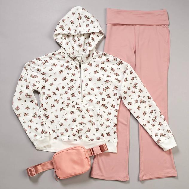 Girls (7-16) No Comment 3p. Floral Hoodie w/ Flare Leggings