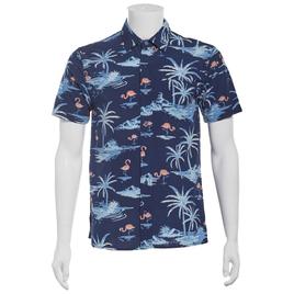 Young Mens VSTR Palm Flamingo Short Sleeve Button Down Shirt