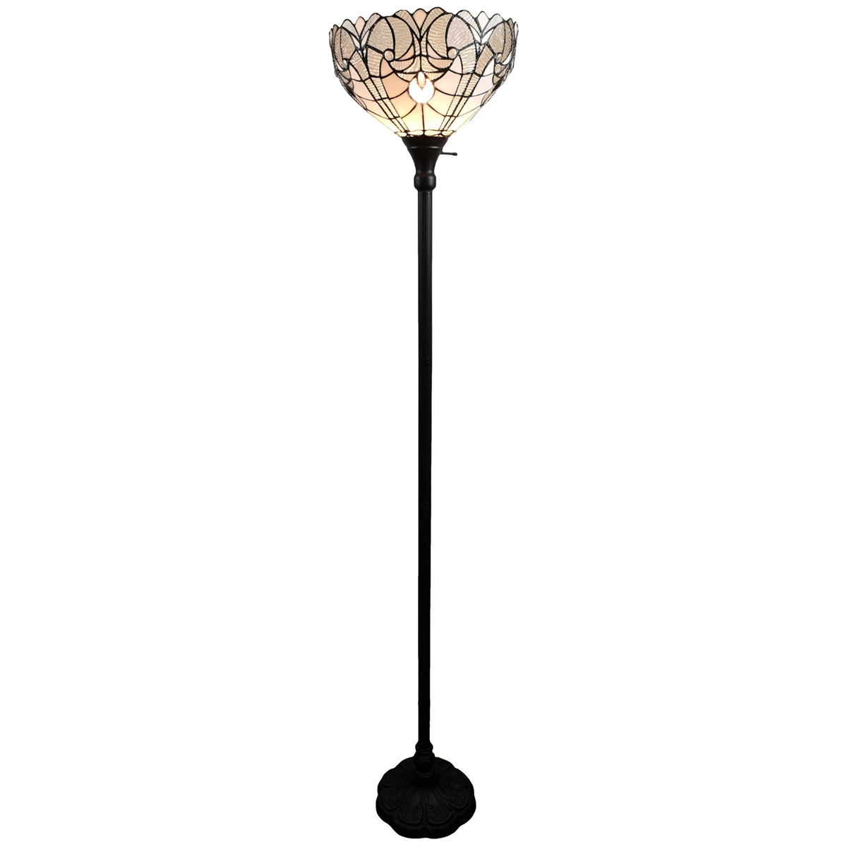 HomeRoots 62 Brown Torchiere Floor Lamp With White Tiffany Styl