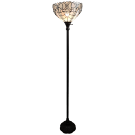 HomeRoots 62 Brown Torchiere Floor Lamp With White Tiffany Styl