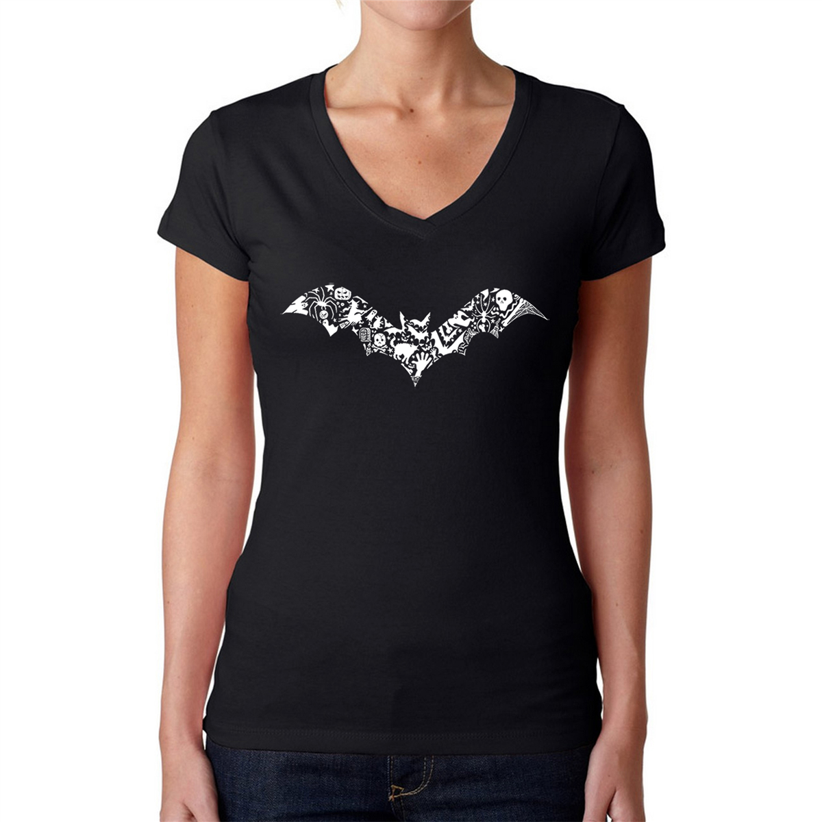 Plus Size LA Pop Art Bat Pics Word Art V-Neck Tee