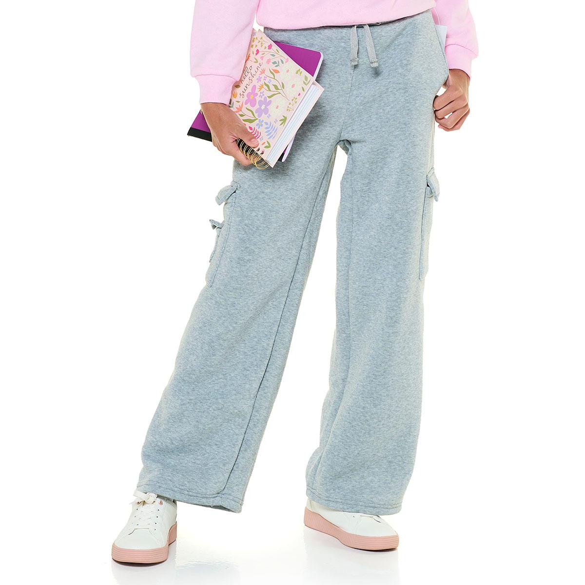 Girls (7-14) 1st Kiss(R) Wide Leg Cargo Sweatpants - Heather Grey