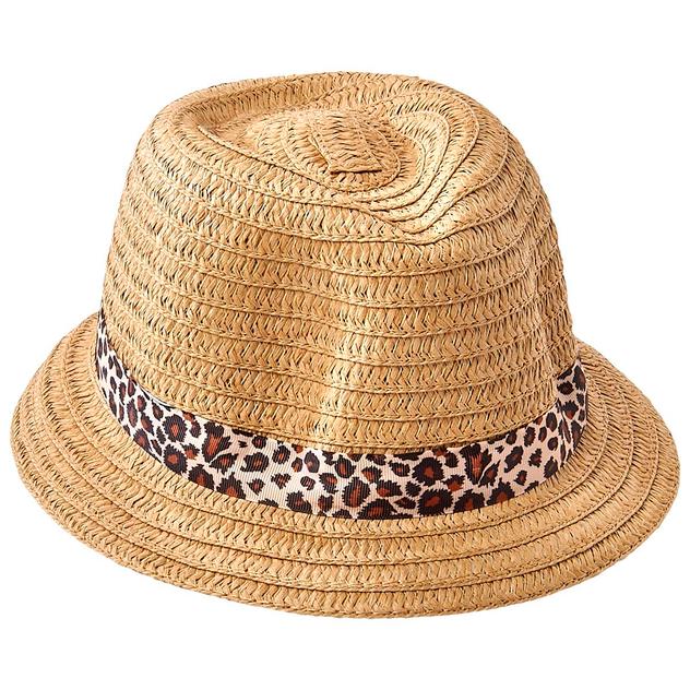 Womens Madd Hatter Straw Fedora w/ Leopard Band