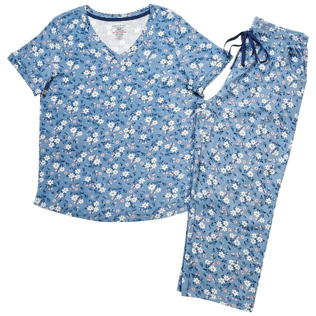 Womens Poppy & Clay Floral Scallop Trim Capri Pajama Set