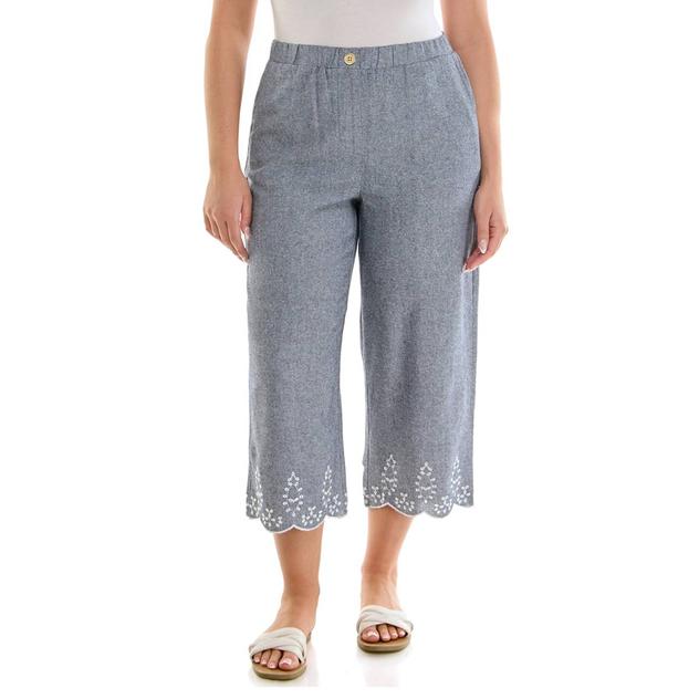Womens Zac & Rachel Embroidered Scallop Hem Wide Leg Capris