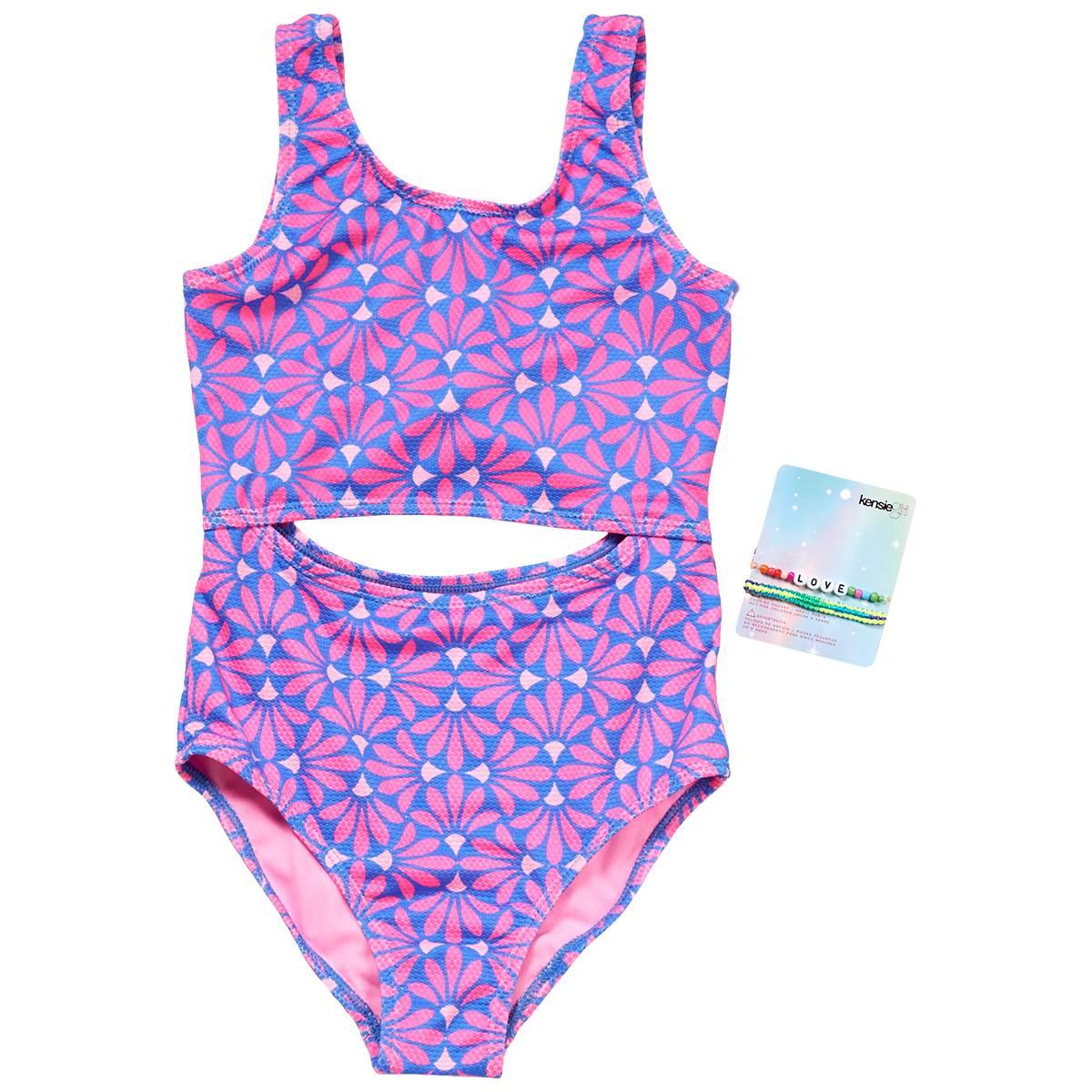 Girls(7-16) Kensie Geo Floral Cutout One Piece Swimsuit