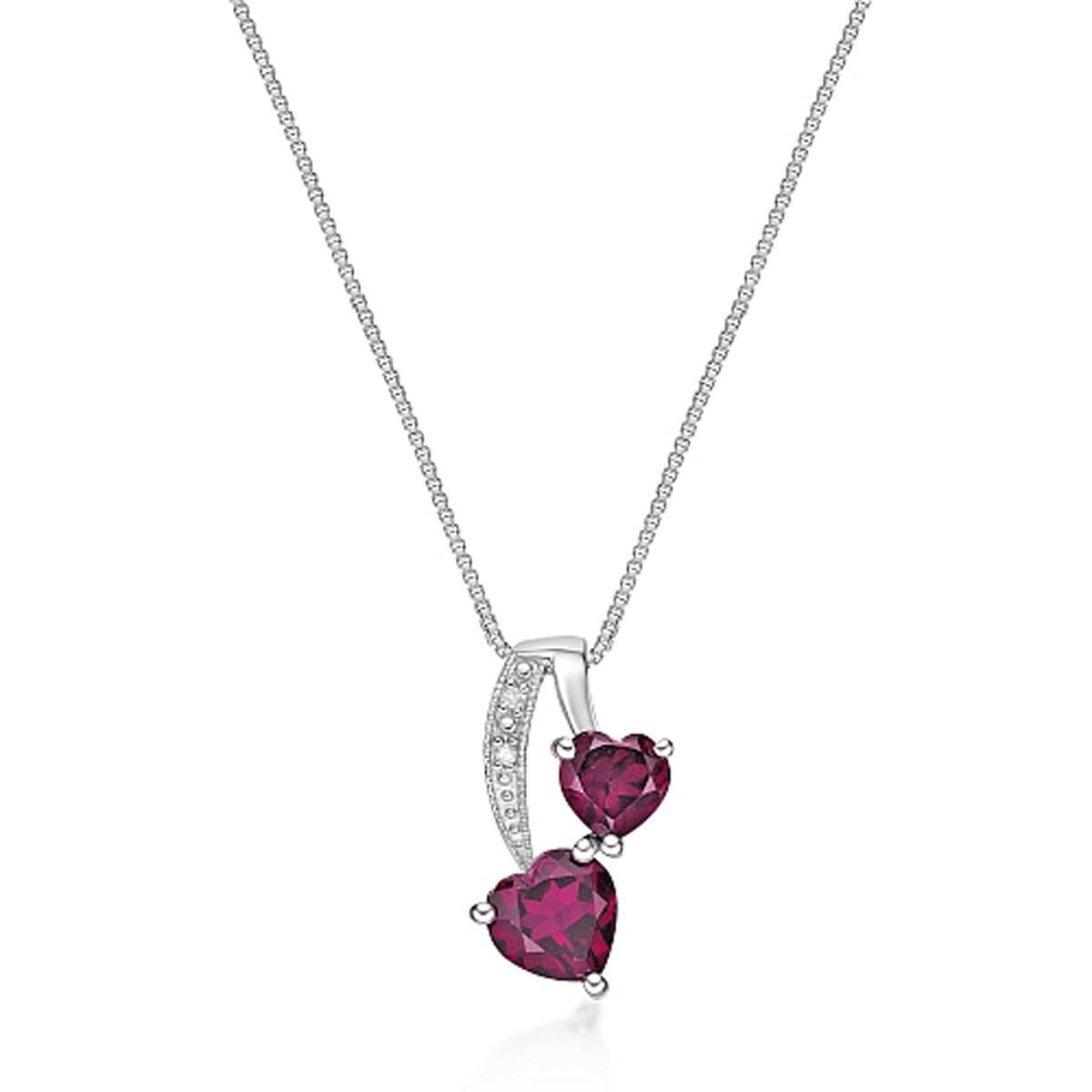 Gemminded Sterling Silver 5mm Double Heart Ruby/Diamond Pendant