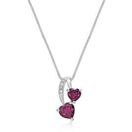 Gemminded Sterling Silver 5mm Double Heart Ruby/Diamond Pendant