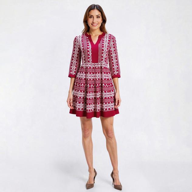 Womens Figueroa & Flower Elbow Sleeve Abstract A-Line Dress