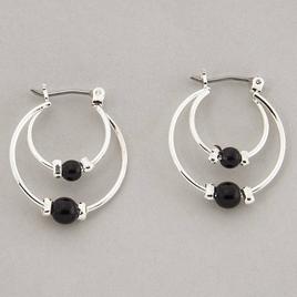 Design Collection Silver Plated Jet Double Hoop Earrings