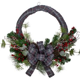 Northlight Grey and Red Plaid Artificial Christmas Wreath