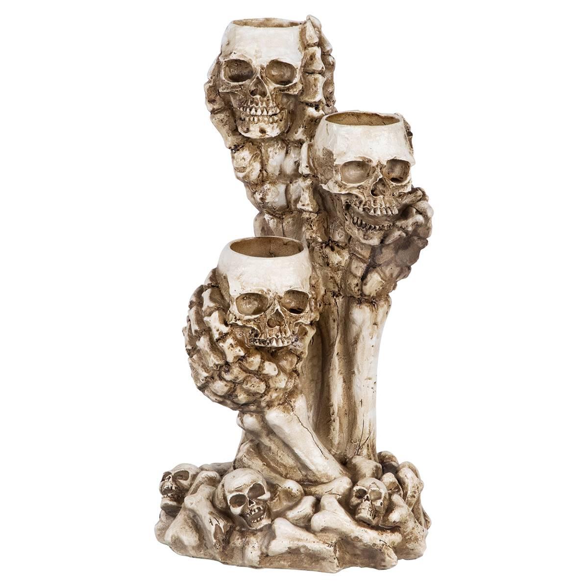 Northlight Seasonal 12in. Triple Skulls Halloween Candle Holder