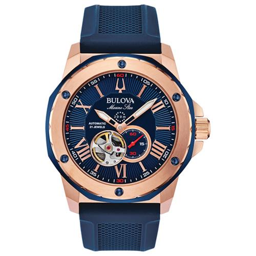 Mens Bulova Marine Star Rose-Gold-Tone Case Watch - 98A227