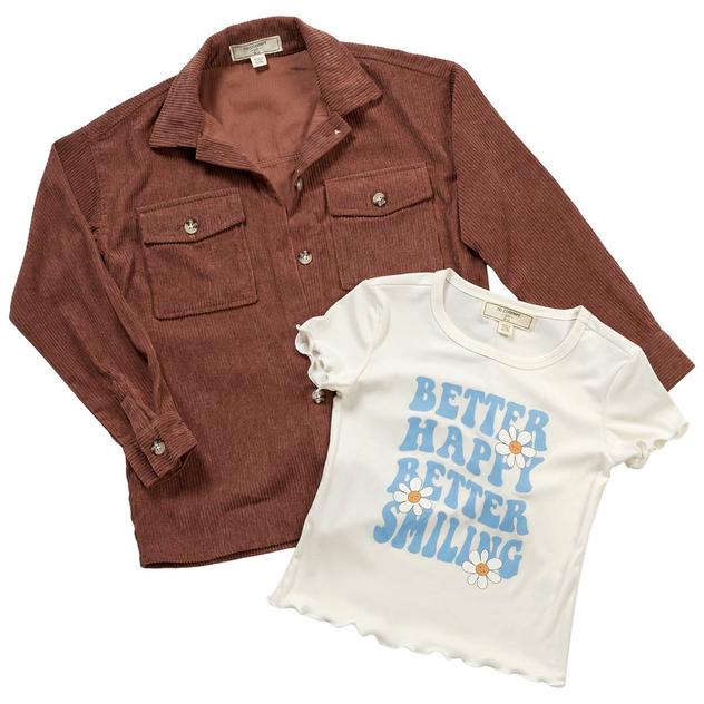 Girls (7-16) No Comment 2Fer Shacket & Graphic Tee - Better Happy