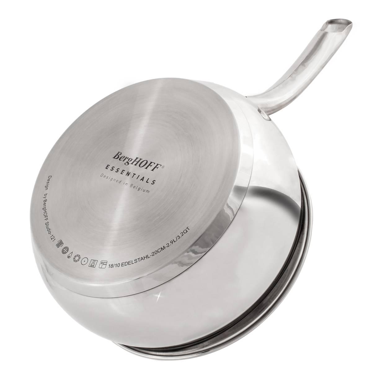 BergHOFF Belly Shape Stainless Steel 8in. Saucepan w/ Glass Lid