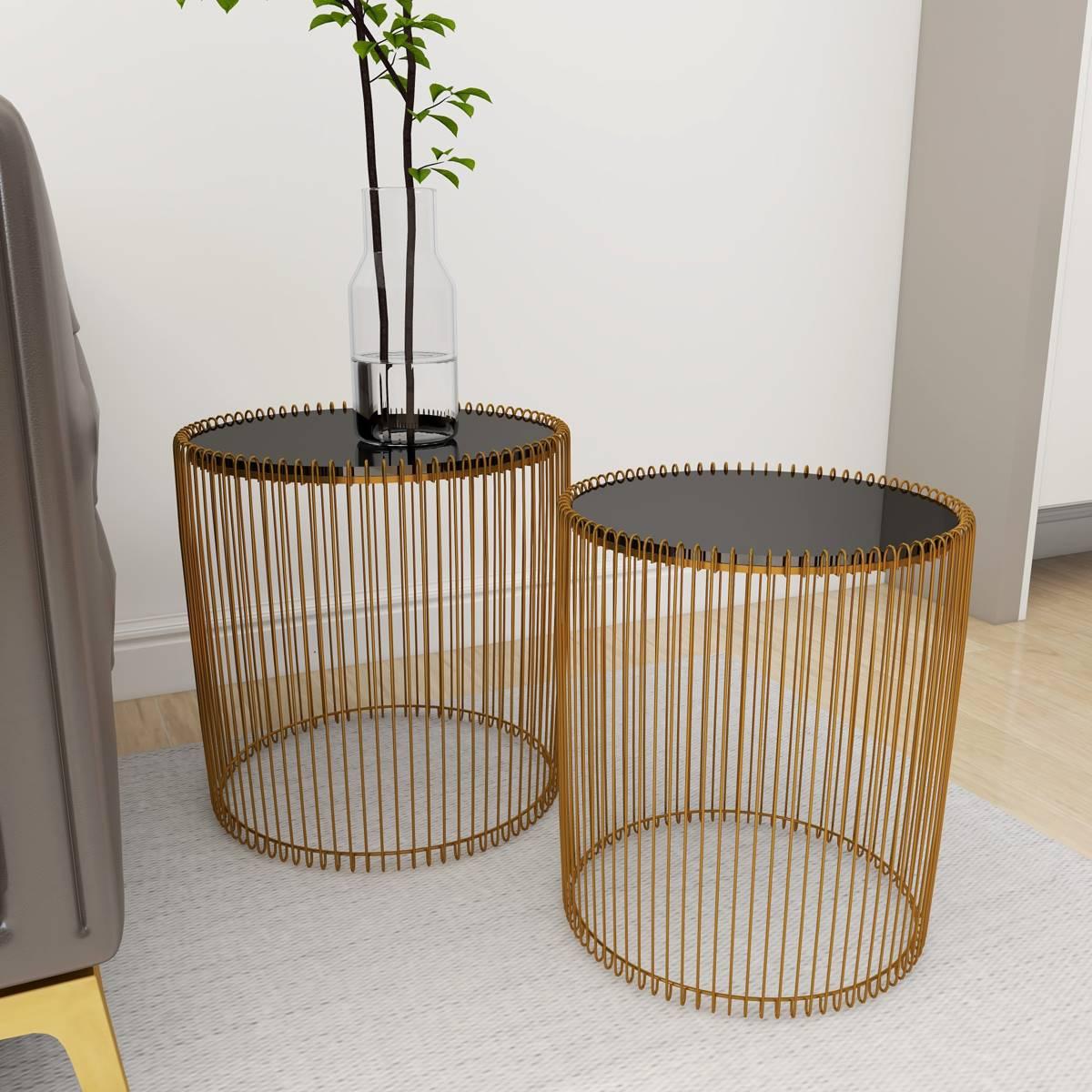 9th & Pike® Gold Metal Contemporary Accent Table - Set of 2