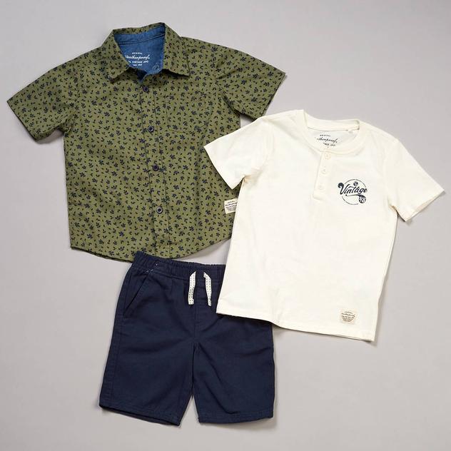 Boys (4-7) Weatherproof® 3Pc. Button Down & Shorts Tee - Navy