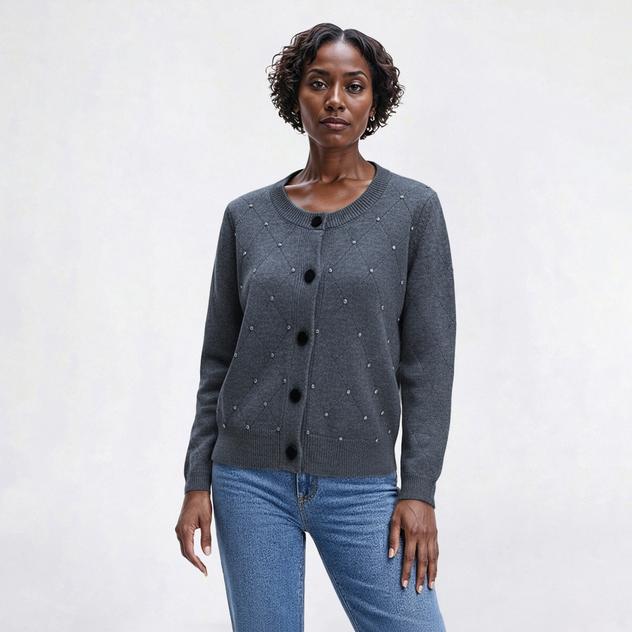 Womens Nanette Lepore Velvet Button Rhinestone Cardigan