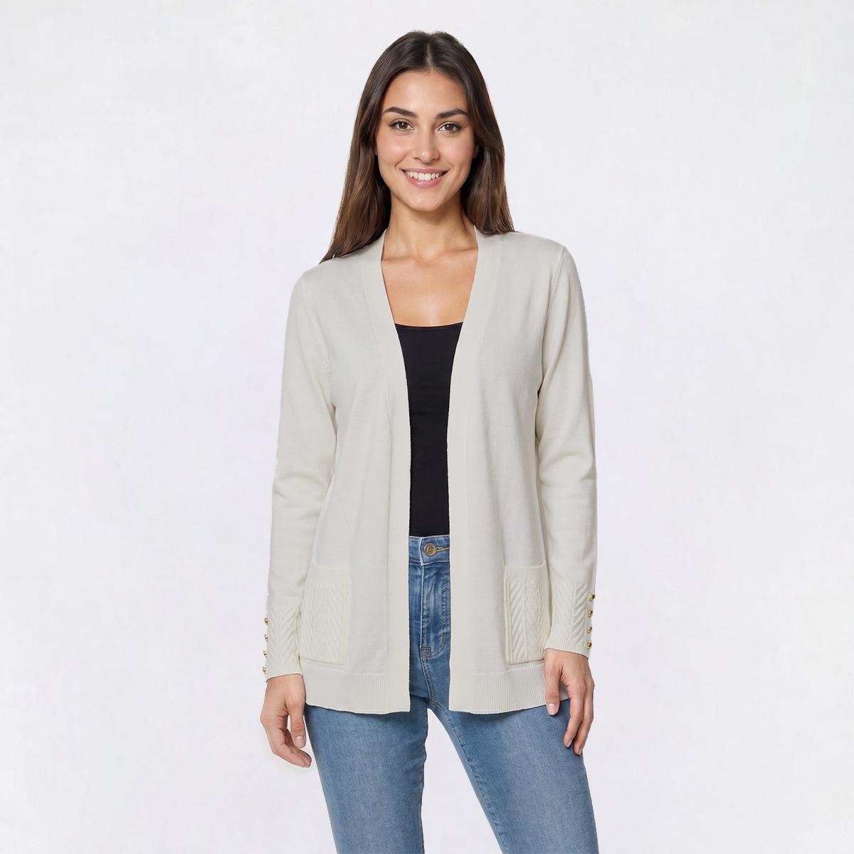Womens 89th & Madison Long Sleeve Chevron Pocket Cardigan