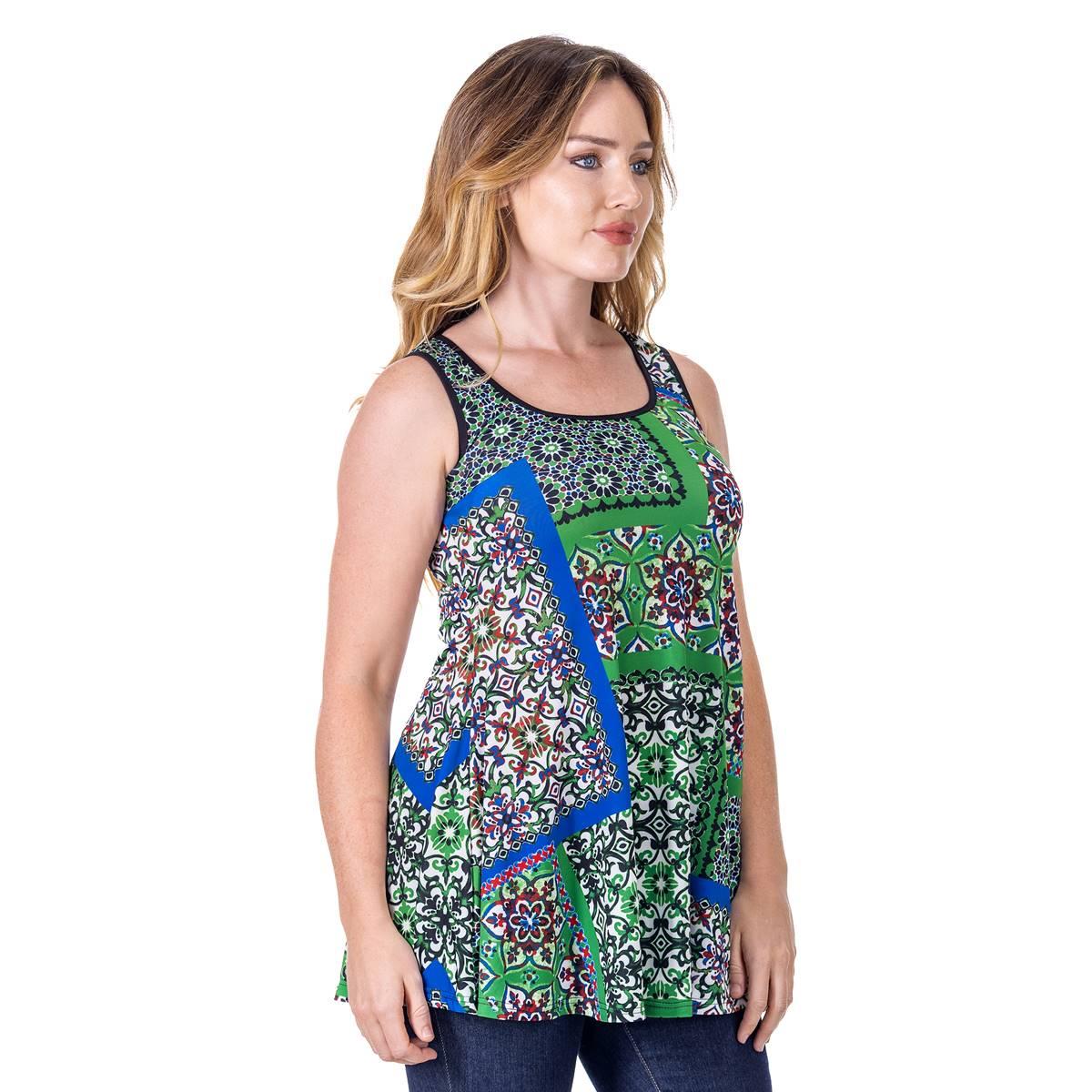 Womens 24/7 Comfort Apparel Geometric Scoop Neck Tank Top