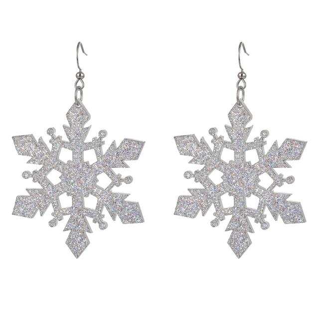 Silver Glitter Acrylic Snowflake Drop Earrings
