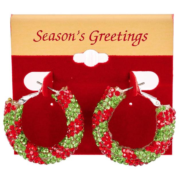 Red & Green Stripe Glitz Hoop Earrings