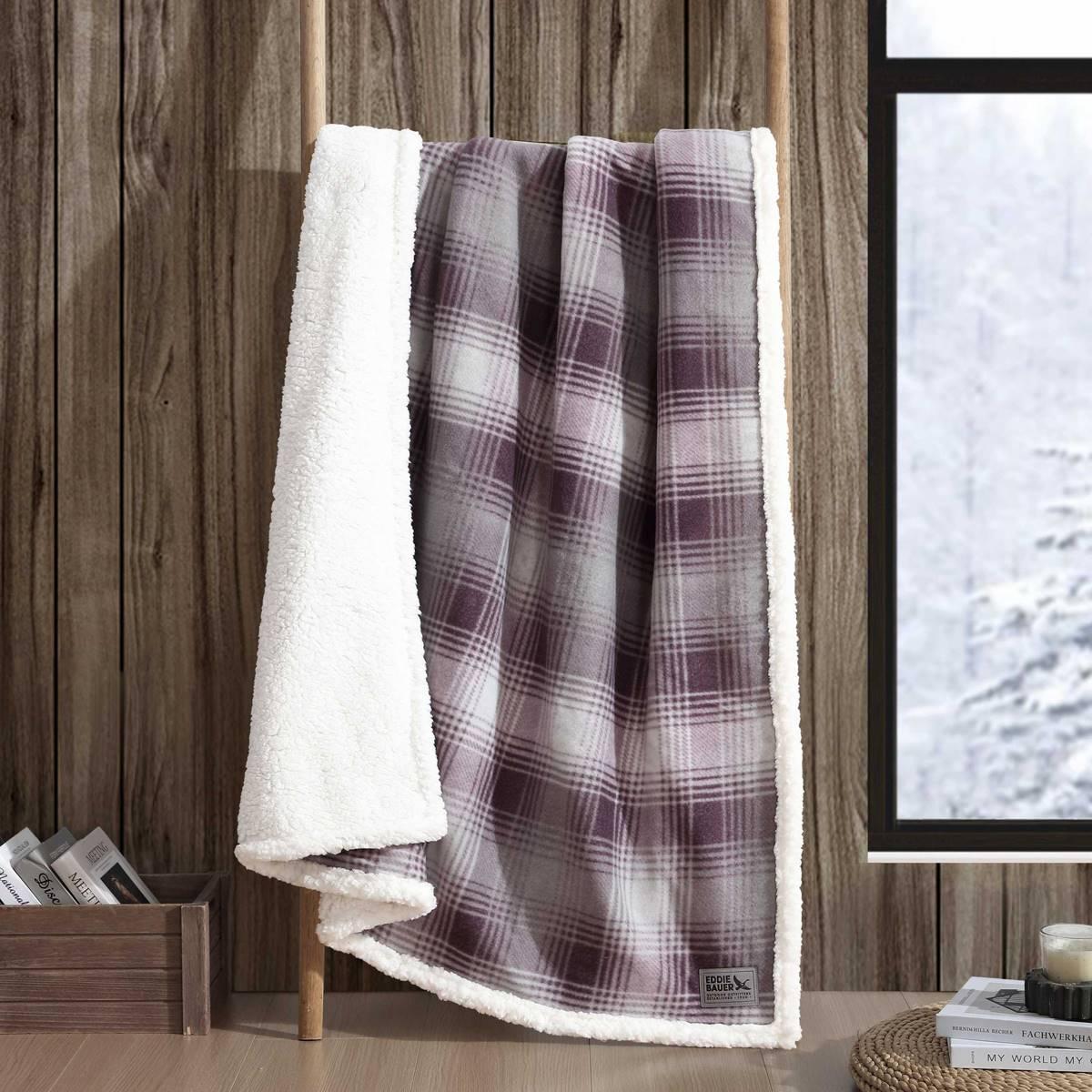 Eddie Bauer Nordic Plaid Reversible Sherpa Throw