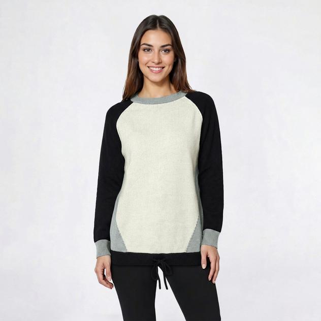 Petite Mountain Ridge Long Sleeve Color Block Tie Hem Sweater