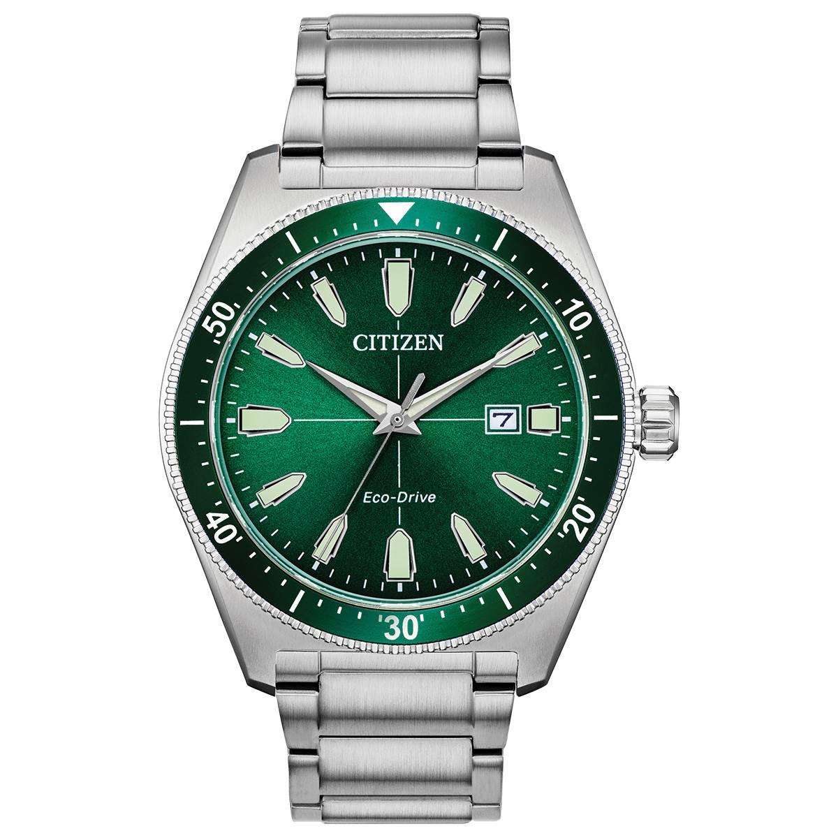 Mens Citizen(R) Brycen Green Dial Silver-Tone Watch - AW1598-70X