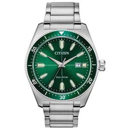 Mens Citizen(R) Brycen Green Dial Silver-Tone Watch - AW1598-70X