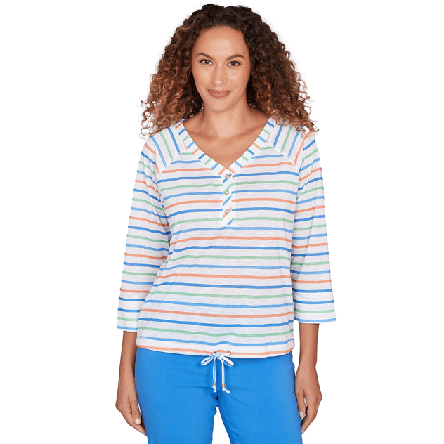 Petite Hearts of Palm All Sun and Games Stripe Henley Blouse