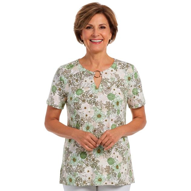 Womens Emily Daniels Short Sleeve Floral Jacquard Blouse