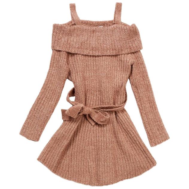Girls (7-16) Rare Editions Cold Shoulder Rib Lurex Sweater Dress