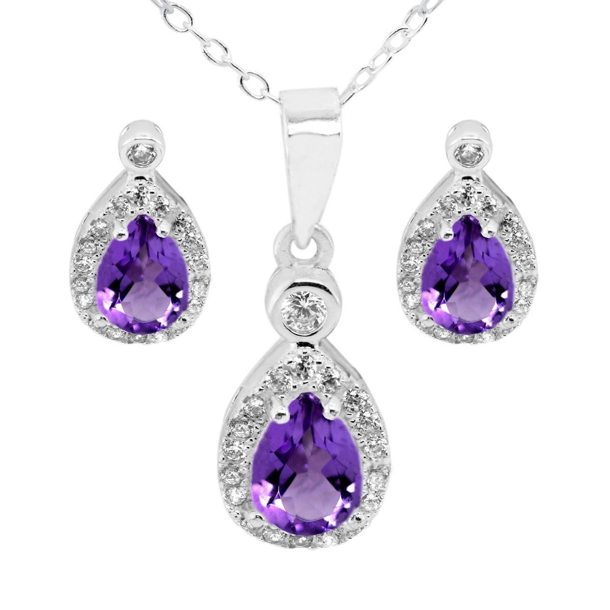 Marsala Pear Shape Genuine Amethyst & Clear Cubic Zirconia Set