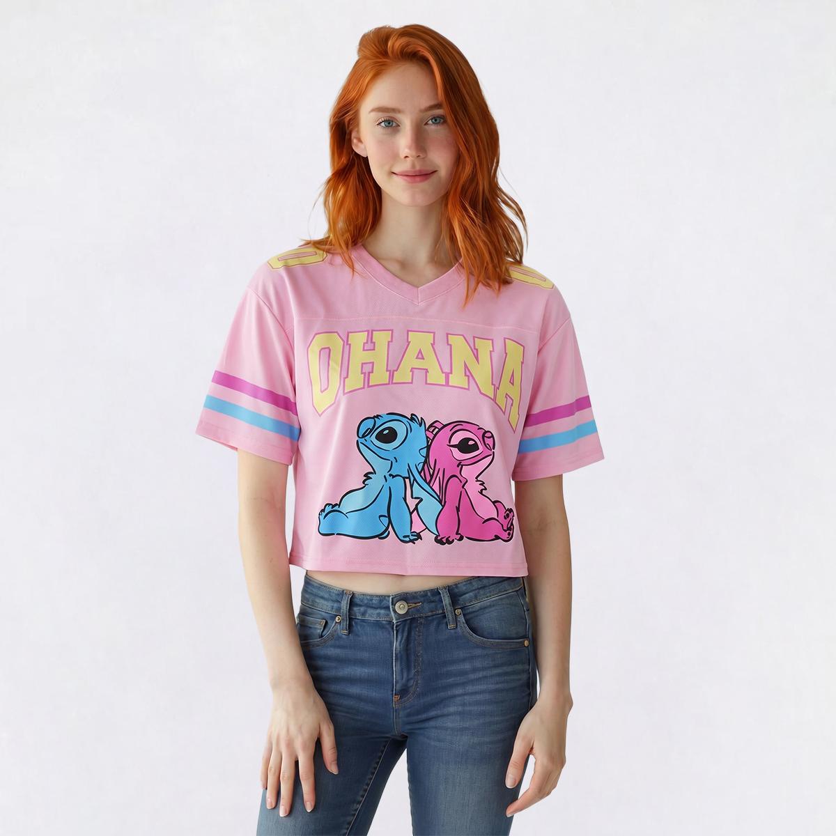 Juniors Freeze Stitch & Angel Mesh Crop Football Tee