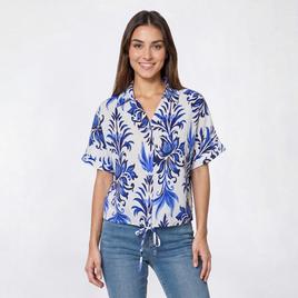 Womens Adrianna Papell Short Sleeve Watercolor Damask Blouse