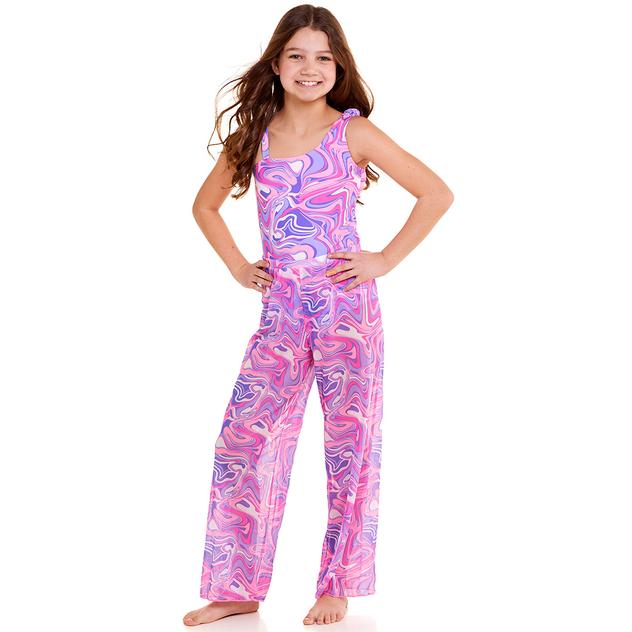 Girls (7-16) Kensie Girl One Piece Marble w/ Mesh Pants Swim Set