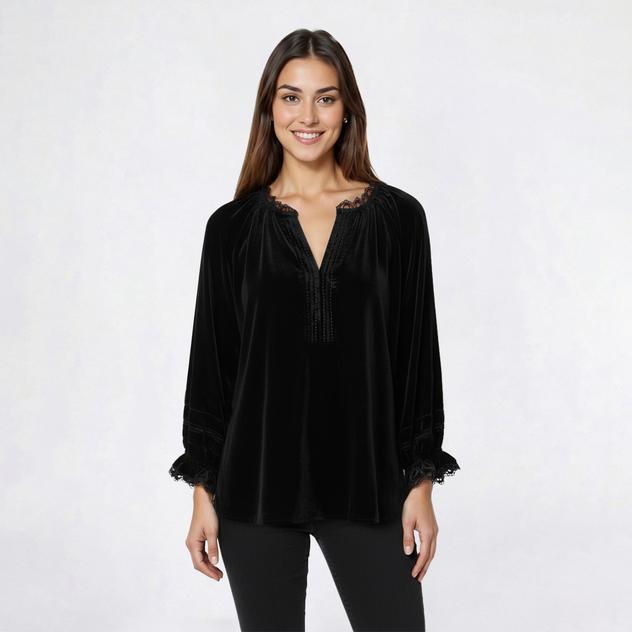 Petite Architect® 3/4 Sleeve Popover Velvet Blouse