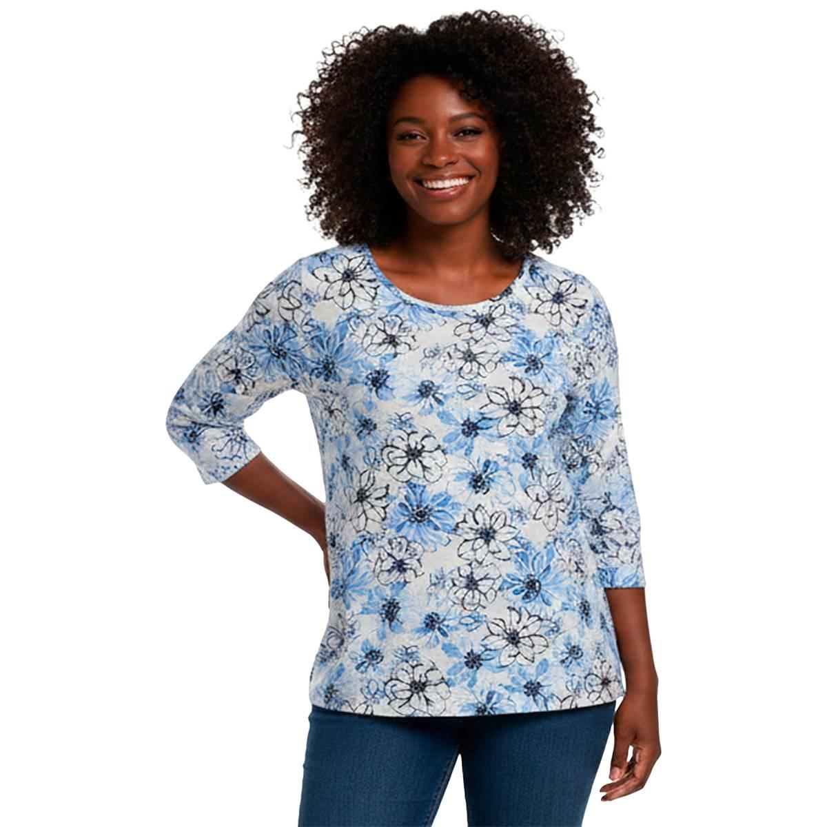 Petite Emily Daniels 3/4 Sleeve Floral Brunnera Blouse