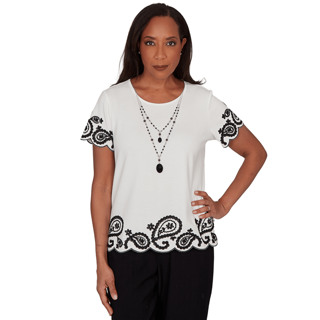 Petite Alfred Dunner Crowd Pleaser Scalloped Paisley Blouse