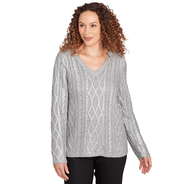 Womens Skye’s the Limit It's A Party V Neck Cable Knit Sweater