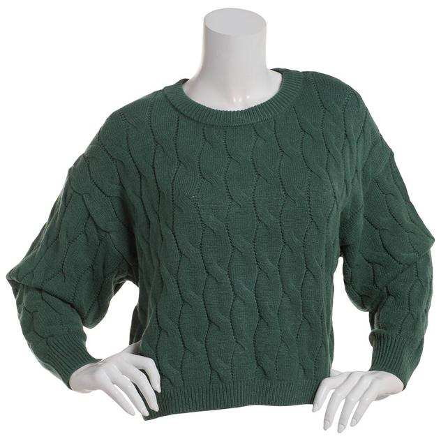 Juniors Pink Rose Cable Knit Cropped Crew Neck Sweater