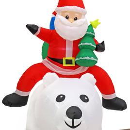 National Tree 6ft. White Inflatable Blow-Up Santa on Bear