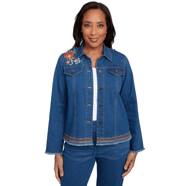 Petite Alfred Dunner El Paso Embroidered Denim Jacket