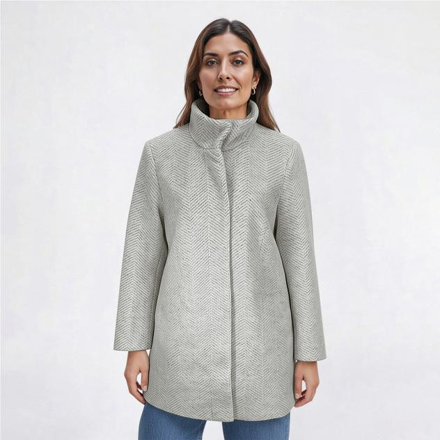 Petite Nine West Chevron Full Zip Faux Wool Coat