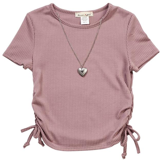 Girls (7-12) Dream Girl Side Cinch Tee w/ Heart Locket Necklace