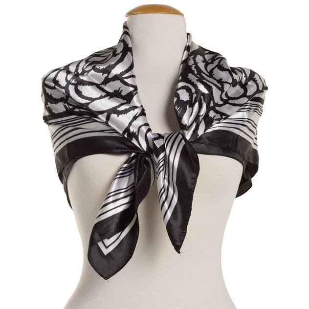 Womens Renshun 90cm Floral Silky Square Scarf - Black/White
