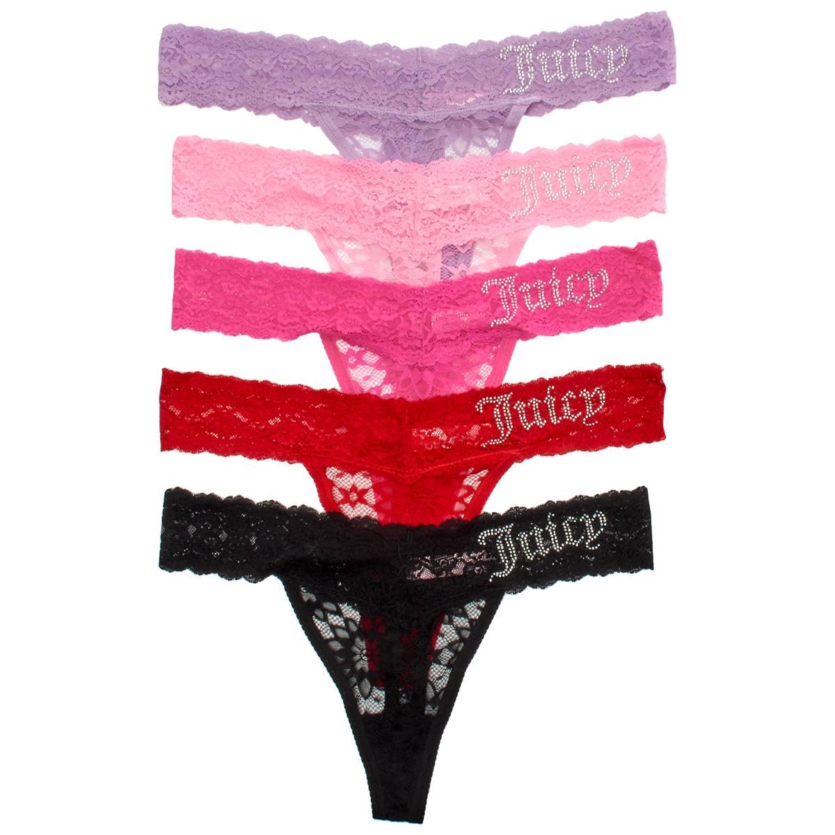 Womens Juicy Couture 5pk Rhinestone Thong Panties - JC9889-5PKEP